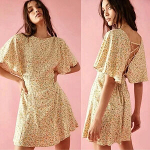 Free People Florence Mini Dress Floral Lace Up Smocked wedding guest